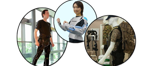 Soft_Exoskeletons Soft Exoskeletons, left to right: Harvard Soft Robotic Exosuit - Wyss Institute, Panasonic REALIVE - Matsushita Electric Industrial Co., DSTO Operations Exoskeleton - Gizmodo.AU