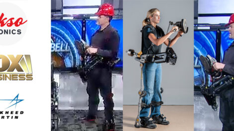 Images of Ekso Bionic's new passive exoskeleton for industrial use from FOX Business and FORTIS from Lockheed Martin