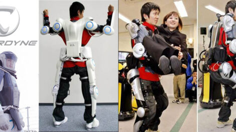 Various iterations of the HAL exoskeleton by CYBERDYNE