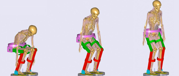 AnyBody_Exoskeleton_Standing Basic Exoskeleton (SolidWorks) Lifting Up Simulated Human Body (AnyBody) / Youtube:AnyBodyTech