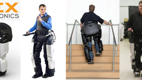 Left to Right: Rex Bionics Company Logo; REX Exoskeleton: roboticstrends.com; REX: thecoolgadgets.com, REX climbing stairs: amazingworldonline.com; Dave MacCalman with REX: blogcdn.com