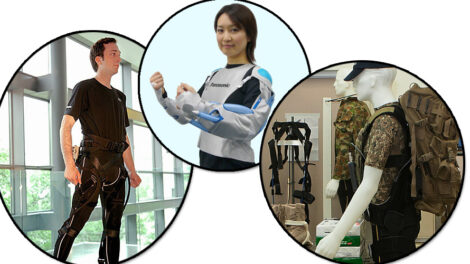 Soft Exoskeletons, left to right: Harvard Soft Robotic Exosuit - Wyss Institute, Panasonic REALIVE - Matsushita Electric Industrial Co., DSTO Operations Exoskeleton - Gizmodo.AU
