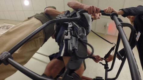 Brad Berman training on the Ekso exoskeleton at Burke Rehabilitation Center in White Plains, N.Y., Oct. 2014. CBS News