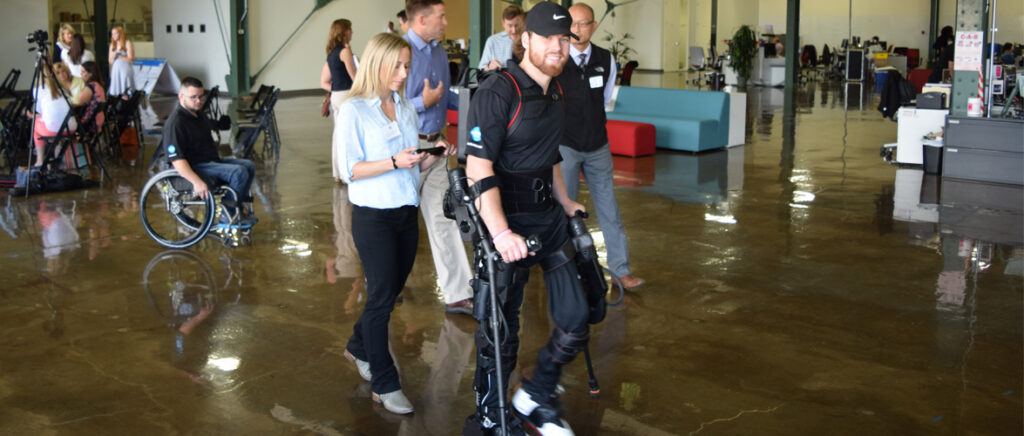 Demonstration of the Ekso GT by Shane Mosko and physical therapist Jenn Macievich at Ekso Bionics HQ, Richmond, 2016