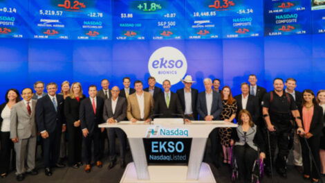 Ekso Bionics management and select others ring the NASDAQ closing bell in August 2016, via NASDAQ Stock Market Ceremonies