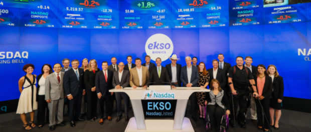 Ekso Bionics NASDAQ Closing Bell 2016 Ekso Bionics management and select others ring the NASDAQ closing bell in August 2016, via NASDAQ Stock Market Ceremonies