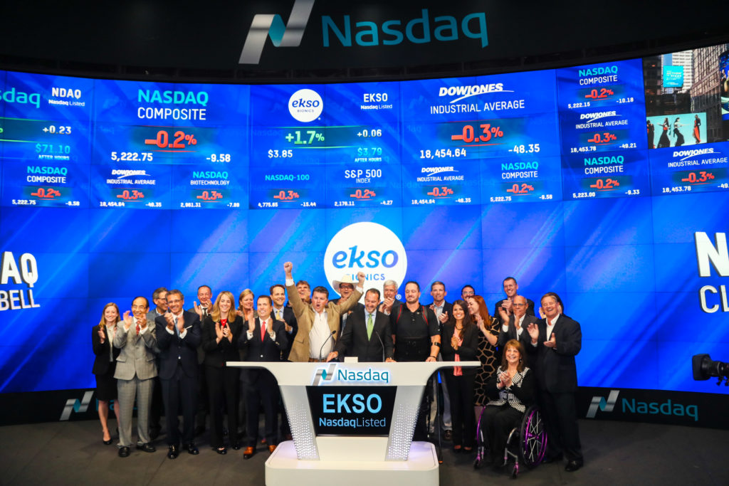 Ekso Bionics management and select others ring the NASDAQ closing bell in August 2016, via <a href=