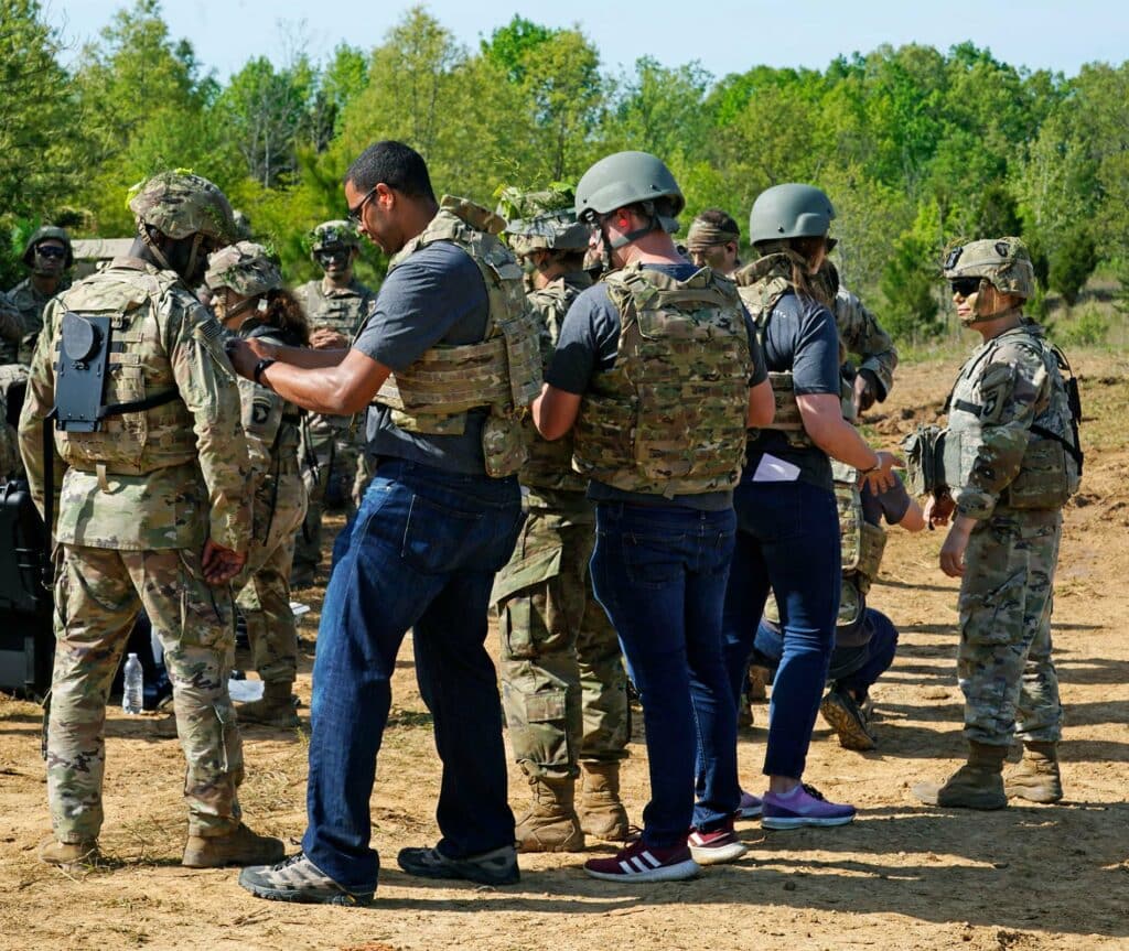 Associate Professor of Mechanical Engineering Karl Zelik with soldiers of the 101st Airborne Division to develop SABER