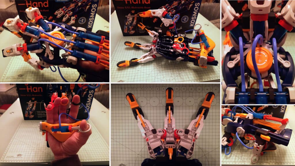 KOSMOS 617134 Cyborg Hand - Mano robot XXL controlada hidráulicamente, tamaño ajustable, adecuado para zurdos, caja de experimentos para niños a partir de 10 – 14 años, instrucciones en varios idiomas