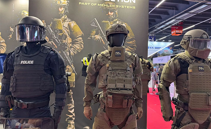 Mehler ExoM II protective equipment display at MSPO 2026.