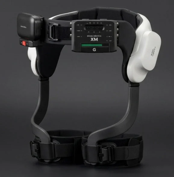 Angel Robotics hip exoskeleton with waist belt, motor housings, thigh supports and XM module.