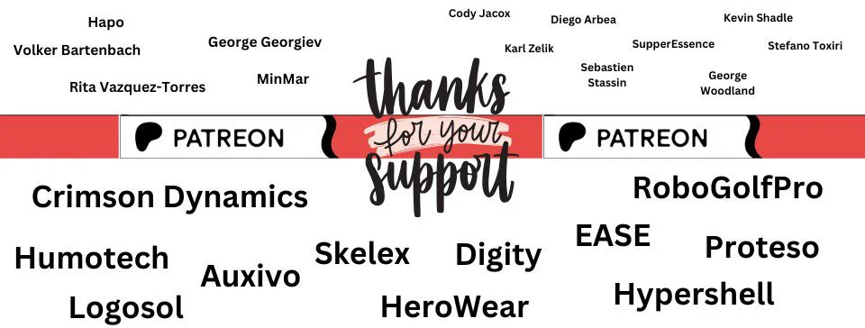 Exoskeleton Report Patreon supporter graphic including EASE among the corporate supporters.