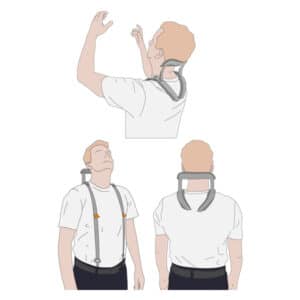 Manufacturer illustration of OCALIS Neck worn while looking upward, with front and rear views.